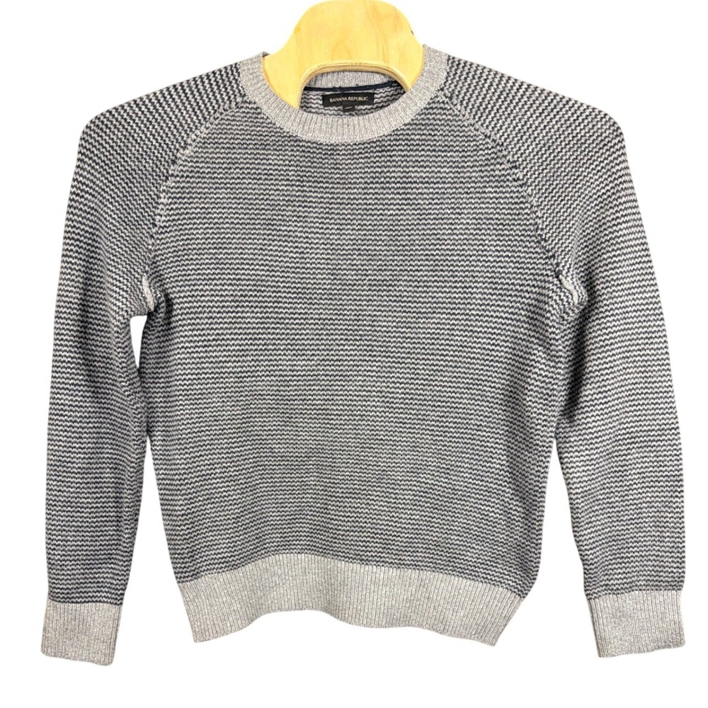 Banana Republic Sweater Mens M Merino Wool Cotton Blend Grey Navy Textured NEW